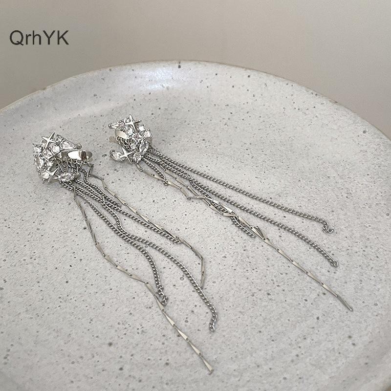 Thời Trang Nhà Máy Thời Trang Sáng Bóng Zircon Mặt Trăng Ngôi Sao Dài sel Kẹp Tai Xuyên Bông Tai Thiết Kế Hợp Thời Trang Sang Trọng Nữ Bông Tai Dự Tiệc Trang Sức QrhYK