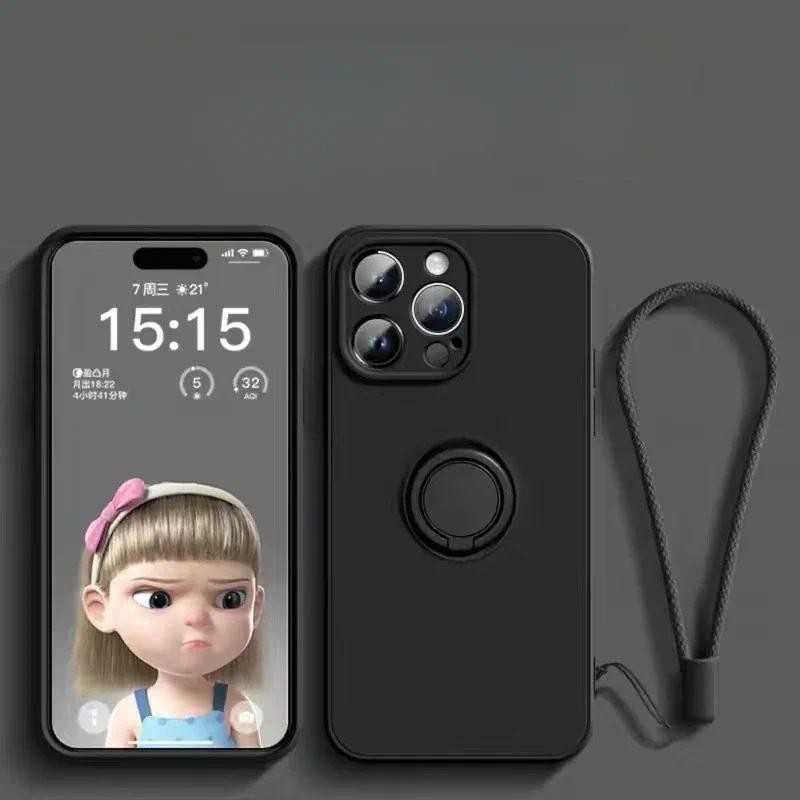 Ốp Điện Thoại Mềm Silicon Cho IPhone 16 15 Plus 13 12 Mini 14 11 Pro Max XS XR Giá Đỡ Vòng Đeo Tay Vỏ Bảo Vệ
