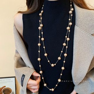 dây chuyền ngọc trai Pháp cực dài vòng cổ nữ phong cách retro đơn giản phụ kiện cổ thu đông