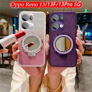 Ốp Điện Thoại Lấp Lánh Mạ Oppo Reno 13F 5G Cho Oppo Reno 14 13 Pro 13Pro 14F Reno14 Reno13F 4G 5G Trong Suốt Bling Mềm TPU Vỏ Silicon Gương Giá Đỡ Vòng Từ Tính Ốp Lưng