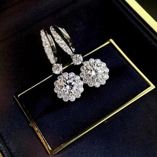 S925 Hoa Bạc Zircon Bông Tai Trang Sức Thời Trang Đơn Giản Quà Tặng Nữ