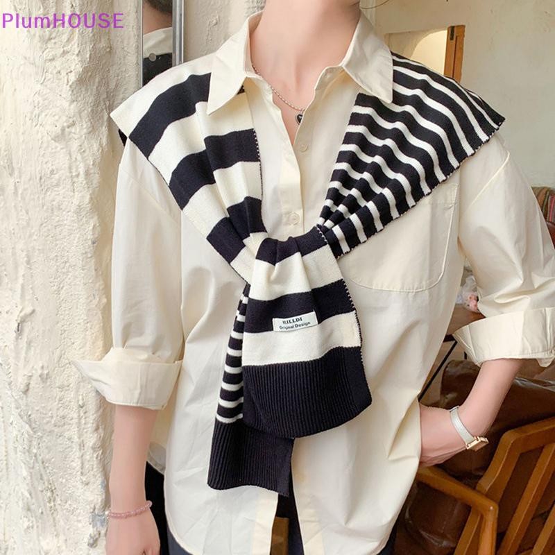 Plumhouse Trận đấu mới Dệt kim sọc đen trắng Trang trí thời trang phù hợp Trang trí trang web Đỏ Plus Size Bảo vệ cổ Khăn choàng vai VN