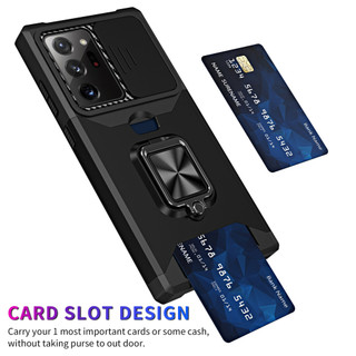 Dành Cho Samsung Note 20 Ultra Ốp Lưng Có Trượt Camera Bao Đựng Thẻ Nhẫn Chân Đế Chịu Lực Bảo Vệ Mỏng Bao Da