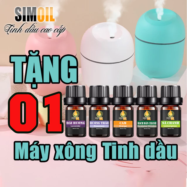 [Tặng máy xông] Combo 5 lọ tinh dầu xông phòng SIMOIL 5ml | Máy Khuếch Tán Tinh Dầu , Máy Phun Sương