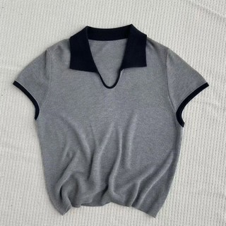 Cổ Polo Áo Len Tay Ngắn Mùa Hè Nữ Phong Cách Mới Thời Trang Rời Đơn Giản Phiên Bản Hàn Quốc Áo Thun Cổ Chữ V Sang Trọng Hàng Đầu
