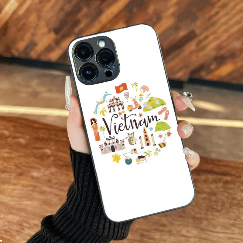 Ốp Kính Việt Nam Với Biểu Tượng Du Lịch Và Văn Hóa, Thiết Kế Tròn, Cờ Đỏ Và Ngôi Sao Vàng Cho iPhone 16 17.35 14 13