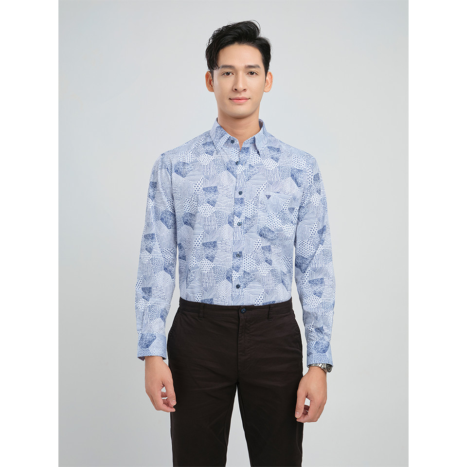 Sơmi dài tay vạt tròn VIETTIEN vải cotton phom regular VT00000276