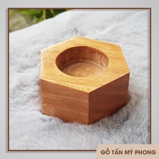 Đế nến gỗ hình lục giác để bàn, đế nến lục giác | NẾN tealight I Trang trí homestay