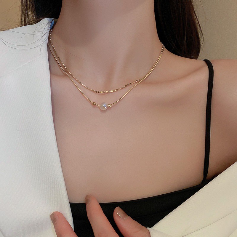 Vòng cổ chuỗi ngọc trai ánh sáng màu, phong cách cổ điển Hàn Quốc