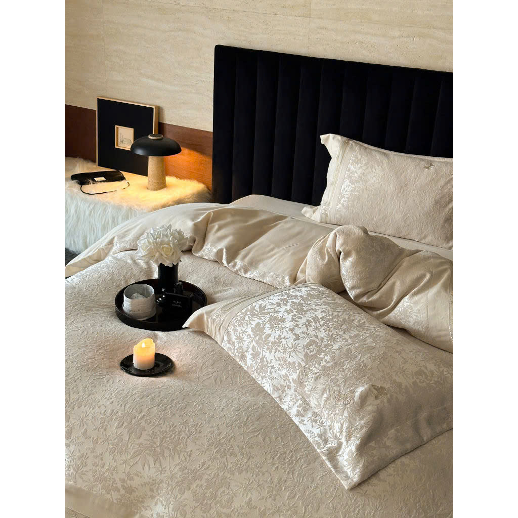 (L41208)Bộ Chăn Ga Gối Gấm Dệt Ga Trần Bông Mềm Mại Thoáng Khí Cao Cấp Họa Tiết Nổi Tinh Tê - MemMinbedding Luxury