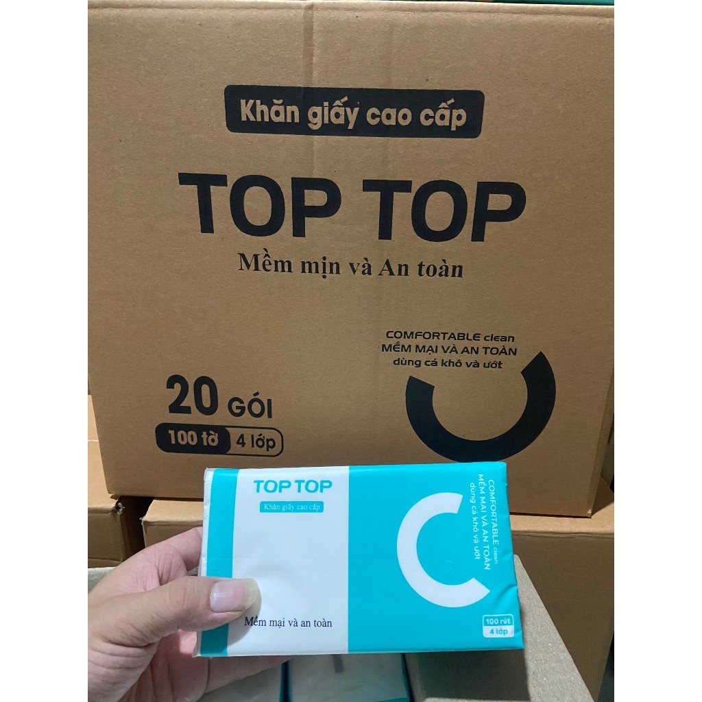 Giấy ăn rút lụa gói lớn Top Top gói 100 rút 4 lớp siêu dai và không bị bụi giấy bản to