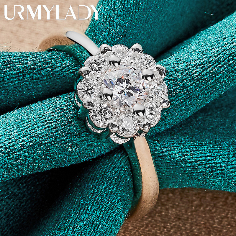 URMYLADY Hoa Bạc 925 Zircon 7-10 # Nhẫn Nữ Thời Trang Trang Trang Sức Quyến Rũ