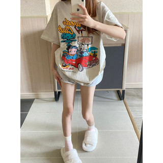 HIIXIIVI Áo thun cotton tay ngắn cổ tròn thời trang mùa hè phong cách Hàn Quốc cho nữ
