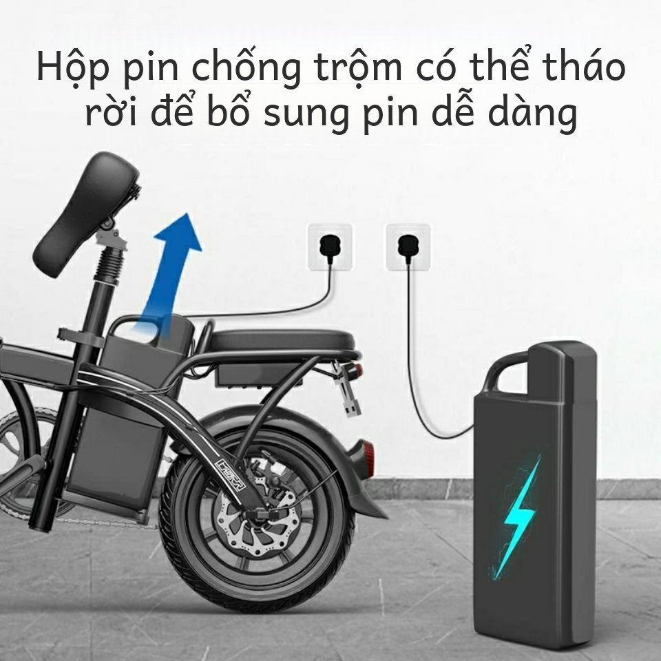 Xe đạp điện trợ lực gấp, dễ dàng để vào cốp xe ô tô, động cơ 400W, pin Lithium, bảo hành 18 tháng, xe thay thế