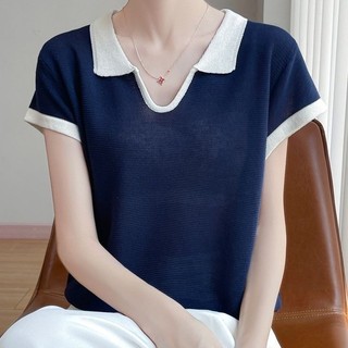 Cổ Polo Áo Len Tay Ngắn Mùa Hè Nữ Phong Cách Mới Thời Trang Rời Đơn Giản Phiên Bản Hàn Quốc Áo Thun Cổ Chữ V Sang Trọng Hàng Đầu