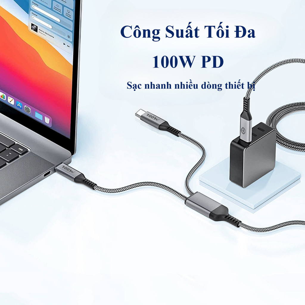 Dây Cáp Sạc Nhanh 2 TRONG 1 - Gồm 2 cổng type C - Hỗ trợ 100W PD - 1.2 mét - Bảo hành 6 tháng - Hanashop