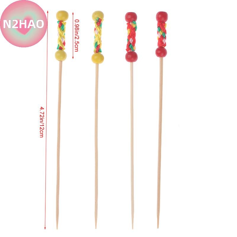 N2HAO 100 Cái / gói Sáng Tạo Nĩa Trái Cây Cocktail Dính Tre Xiên Candied Haws Stick Dùng Cho Buffet Trang Trí Thực Phẩm Đám Cưới n