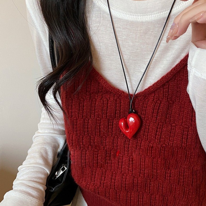 Vintage Nhiều Màu Sắc Tùy Chọn Có Thể Điều Chỉnh Mặt Dây Chuyền Vòng Cổ - Hợp Thời Trang Thiết Kế Hình Trái Tim Áo Len Dây Chuyền Trang Sức Phụ Kiện
