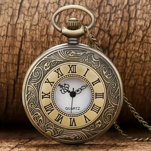 Đồng La Mã Số Thạch Anh Bỏ Túi Đồng Hồ Vintage Rỗng Ốp Lưng Steampunk Mặt Dây Chuyền Vòng Cổ Dây Chuyền Đồng Hồ Giải Trí Cho Nam Nữ
