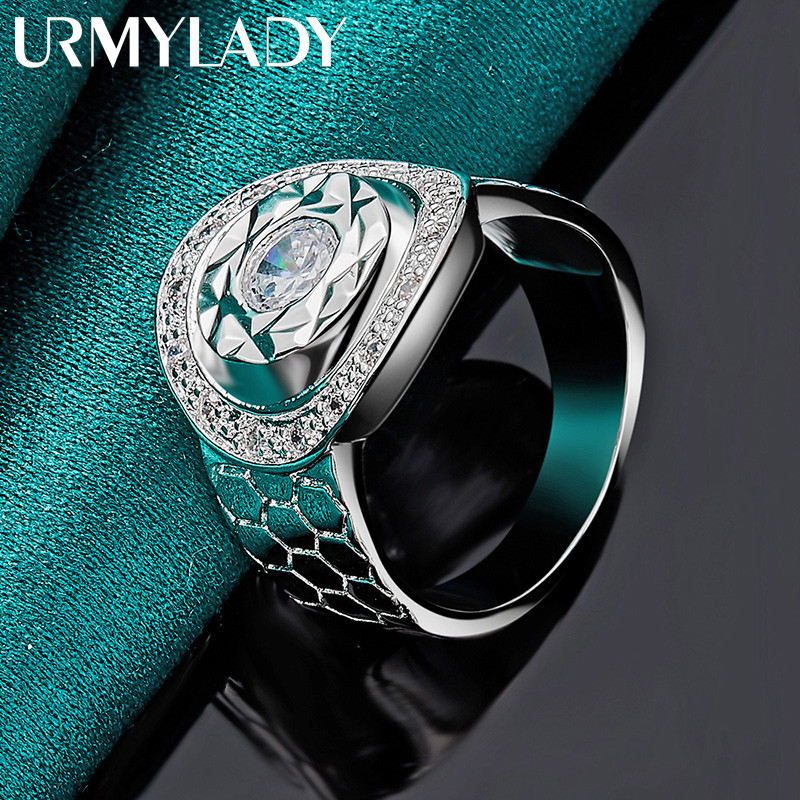 URMYLADY Đồng Hồ Bạc 925 Zircon 7-10 # Nhẫn Nữ Cưới Đính Hôn Trang Sức Thời Trang