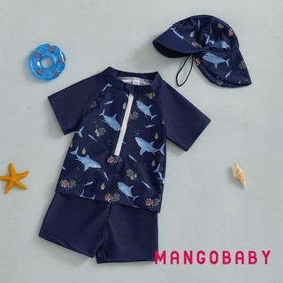 Mg-baby Bé Trai Bộ Đồ Bơi Mùa Hè In Hình Dễ Thương Dây Kéo Tay Ngắn Rash Guard Và Bơi Quần Và Mũ Đồ Bơi Đi Biển