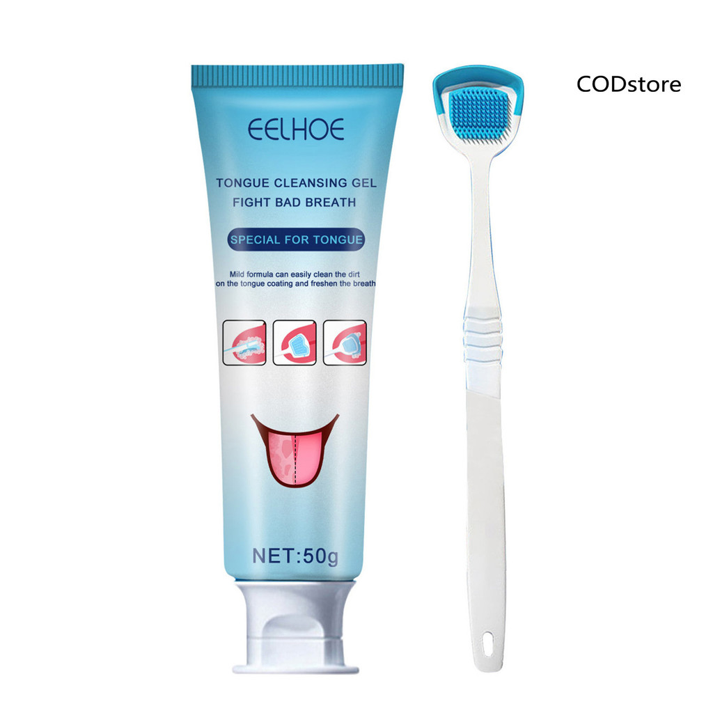 [Codst] 50g / bộ Dụng cụ làm sạch lưỡi Thao tác đơn giản Tay cầm công thái học Bàn chải Gel làm sạch lưỡi cầm tay cho Unisex