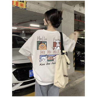 HIIXIIVI 100% Cotton Tay Ngắn Oversize Unisex Áo Thun Plus Size Nữ Tee Baggy Hoạt Hình Áo