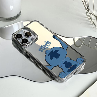 Ốp điện thoại hình mặt sau dễ thương Stitch cho iPhone 16 / 15 / 14 / 13 / 12 / 11 / PRO MAX / MINI / PLUS / X / XR gương bảo vệ lỗ lớn chống rơi và chống sốc
