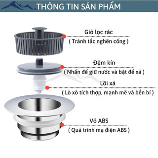 Bộ Lọc Rác Bồn Rửa Bát,Nút Chặn Thoát Nước,Khay Giỏ Lọc 3 In1 Ngăn Mùi Hôi, Thức ĂnThừaBồn Rửa Nhà Bếp,Giỏ Lọc Rác SUNND