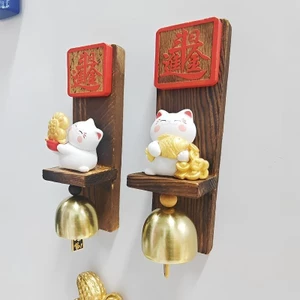 Dễ Thương Phong Cách Nhật Bản 3D Mèo May Mắn Bằng Gỗ Tủ Lạnh Miếng Dán Chuông Mặt Dây Chuyền Cửa Vào Trang Trí Từ Tính