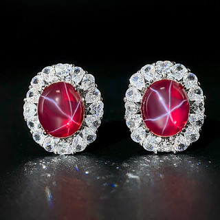 Châu Âu Mỹ ins Phong Cách Mới Mô Phỏng Đỏ Corundum Hexagram Starlight Phù Hợp Với Nữ Đá Chính 18 * 20