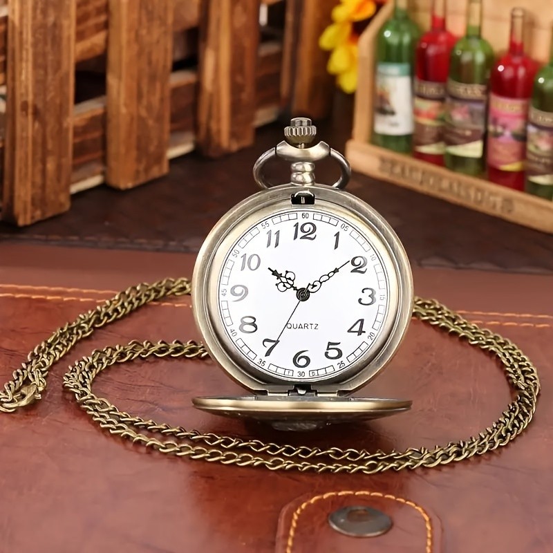 Đồng La Mã Số Thạch Anh Bỏ Túi Đồng Hồ Vintage Rỗng Ốp Lưng Steampunk Mặt Dây Chuyền Vòng Cổ Dây Chuyền Đồng Hồ Giải Trí Cho Nam Nữ