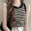 Basa Mùa Hè Hàn Quốc Sọc Dệt Kim Tank Top Nữ Cổ Tròn Không Tay Ôm CamisD