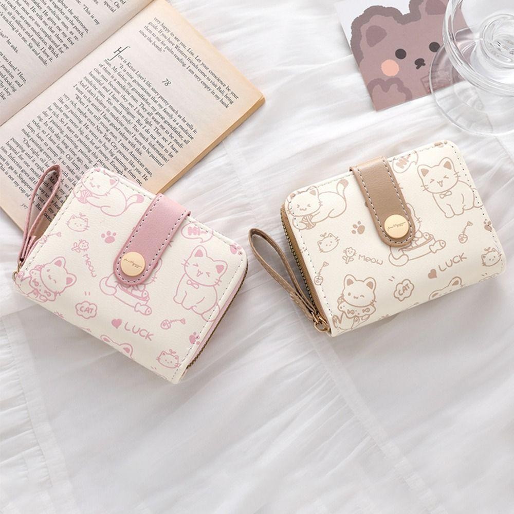 Ví ngắn SAVORBOX, Hộp đựng thẻ ID mèo dễ thương bằng da PU, Ví nữ nhẹ dung tích lớn