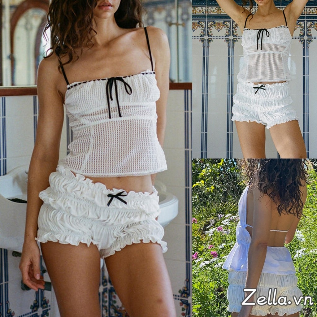 Quần Short Ruffle Nữ 3D Nơ Rau Viền Co Giãn Eo Tầng Thường Ngày Bloomers Quần Ngắn