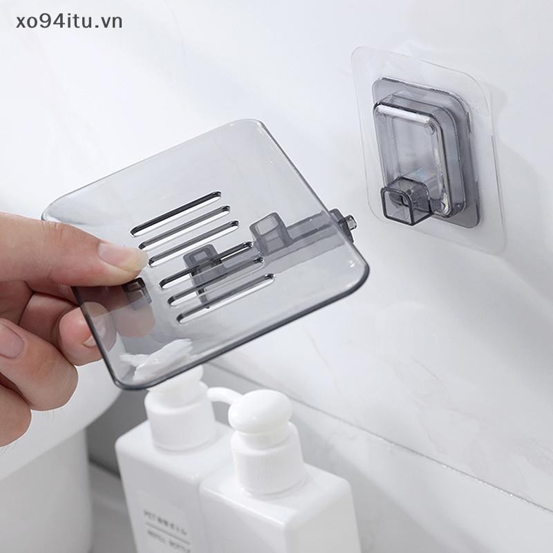 Xoitu Hộp đựng xà phòng thoát nước trong suốt không đục lỗ và dán Giá đỡ xà phòng treo tường Phòng tắm Hộp đựng xà phòng bằng nhựa Đĩa xà phòng VN
