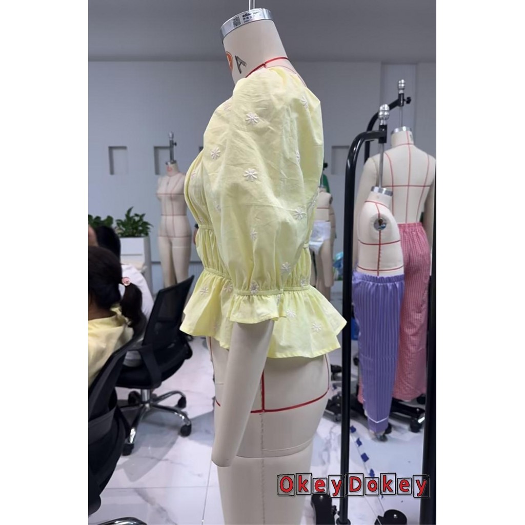 Okdk-áo Peplum mùa hè dành cho nữ Áo thun thêu hoa nửa tay cổ vuông Slim Fit