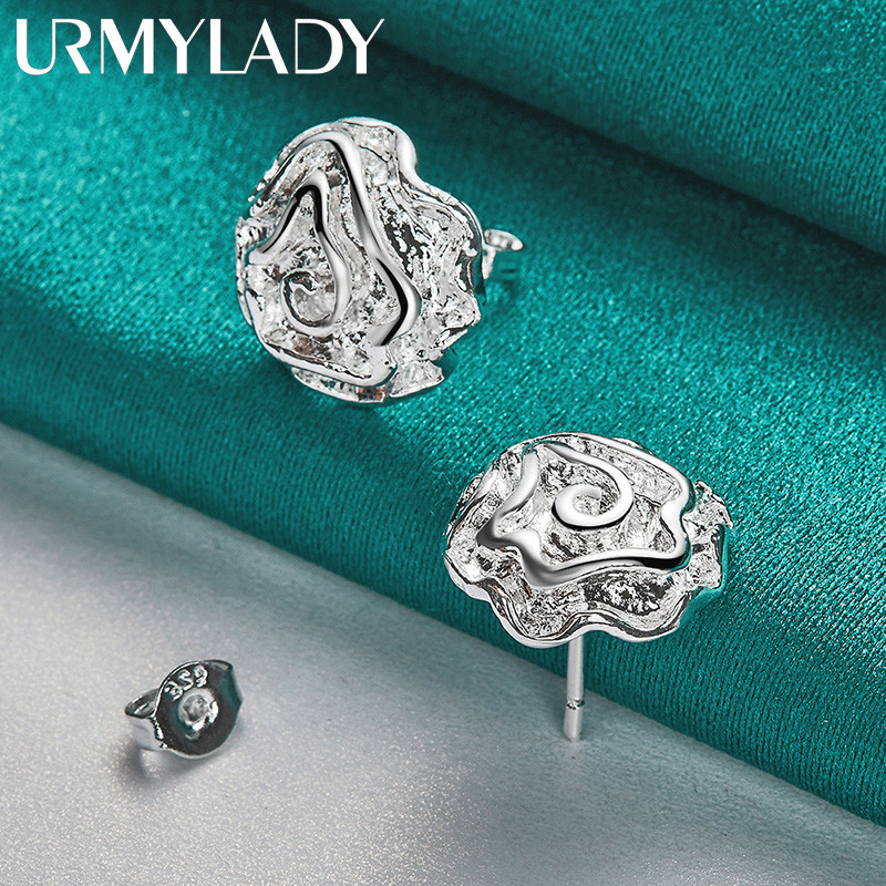URMYLADY Bạc 925 Hoa Hồng Bông Tai Dành Cho Nữ Cưới Đính Hôn Trang Sức Thời Trang