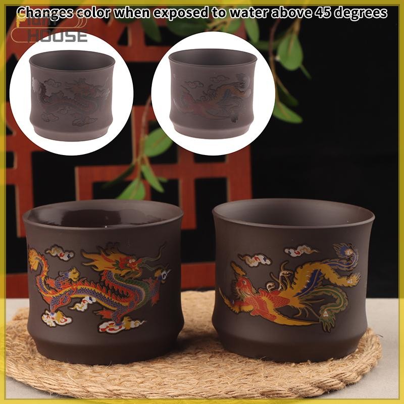 PlumHOUSE Rồng Phượng Phong Cách Trung Hoa Đổi Màu Đất Sét Tím Chống Bỏng Bia Bát Drinkware Bộ Trà VN
