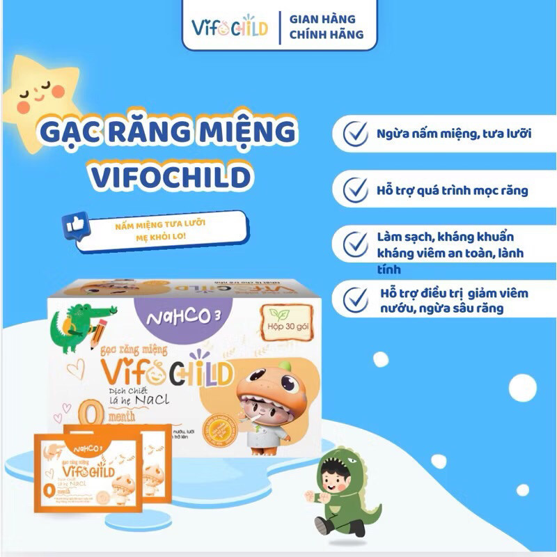 Gạc rơ lưỡi VIFOCHILD Hộp 30 gói Làm sạc răng lưỡi nước và khoang miệng cho bé Baby 3