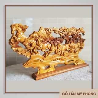 Tượng Bát Mã Truy Phong gỗ tự nhiên chạm khắc CNC tinh xảo