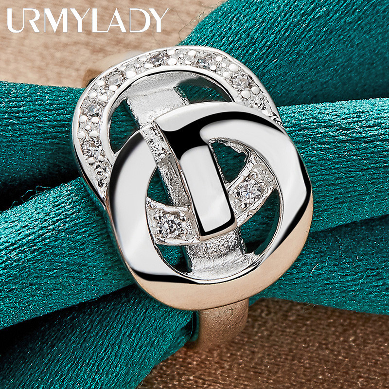 URMYLADY Bạc 925 Đôi Tròn Zircon 7-10 # Nhẫn Nữ Trang Sức Tiệc Cưới Thời Trang