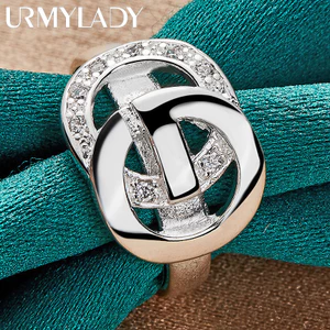 URMYLADY Bạc 925 Đôi Tròn Zircon 7-10 # Nhẫn Nữ Trang Sức Tiệc Cưới Thời Trang