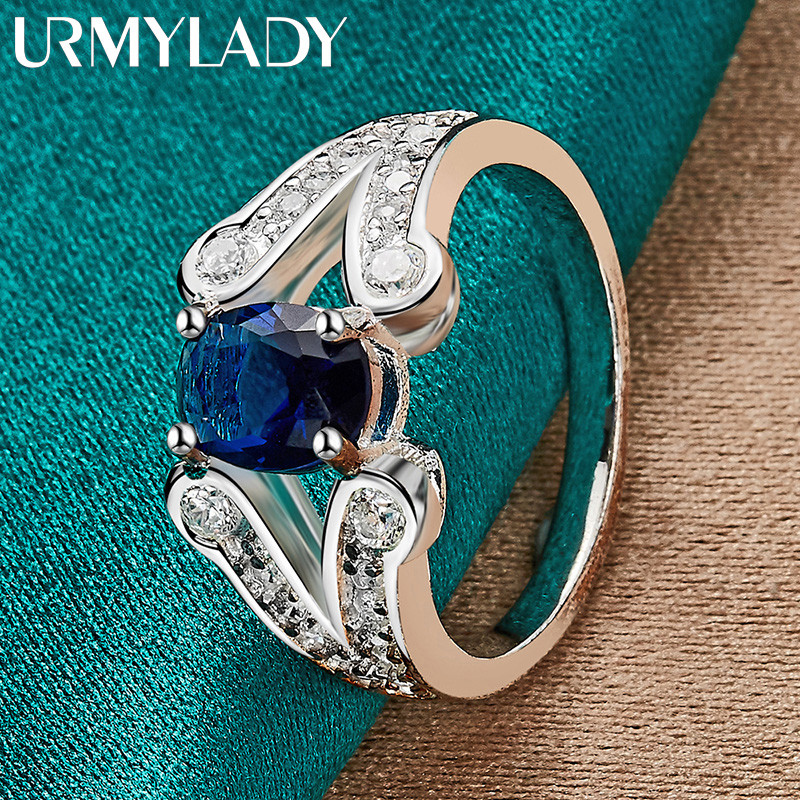 URMYLADY Bạc 925 AAAAA Xanh Zircon 7-10 # Nhẫn Nữ Thời Trang Cưới Quyến Rũ Trang Sức