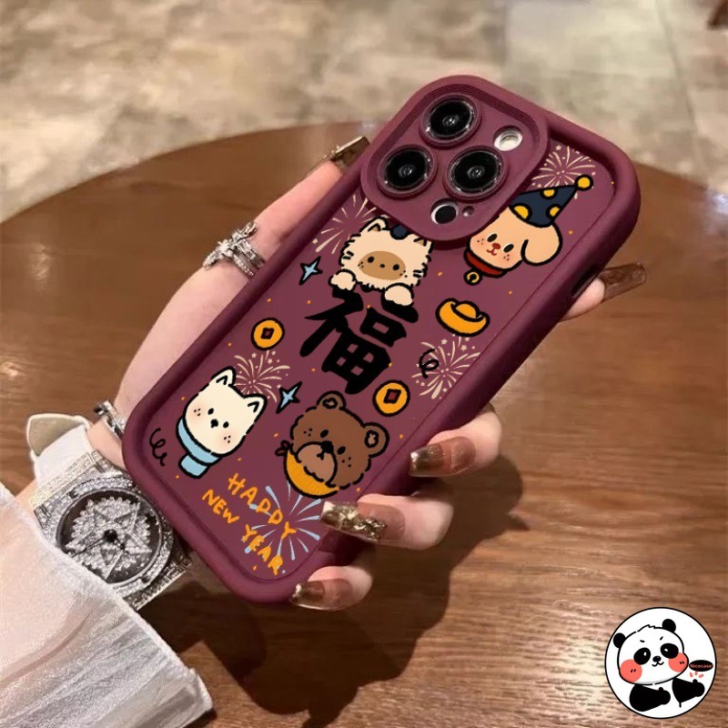 Vỏ thang pháo hoa năm mới cho Realme GT8 GT7 GT 7T Pro 15 15T 14X Neo7 Turbo C75 C75X C73 V70S 5G 4G Ốp lưng mềm hình gấu hoạt hình dễ thương