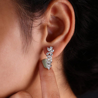 Bông tai zircon lá bạc S925, phụ kiện thời trang đơn giản cho nữ