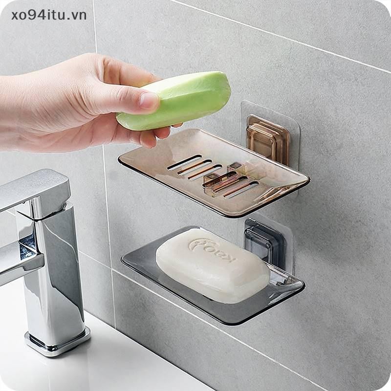 Xoitu Hộp đựng xà phòng thoát nước trong suốt không đục lỗ và dán Giá đỡ xà phòng treo tường Phòng tắm Hộp đựng xà phòng bằng nhựa Đĩa xà phòng VN