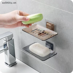 Xoitu Hộp đựng xà phòng thoát nước trong suốt không đục lỗ và dán Giá đỡ xà phòng treo tường Phòng tắm Hộp đựng xà phòng bằng nhựa Đĩa xà phòng VN