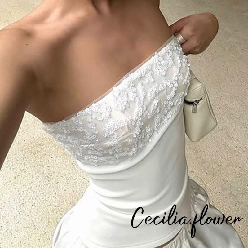 Áo ống nữ summer slim fit bandeau, thiết kế không lưng cổ thuyền, áo dạ hội dự tiệc