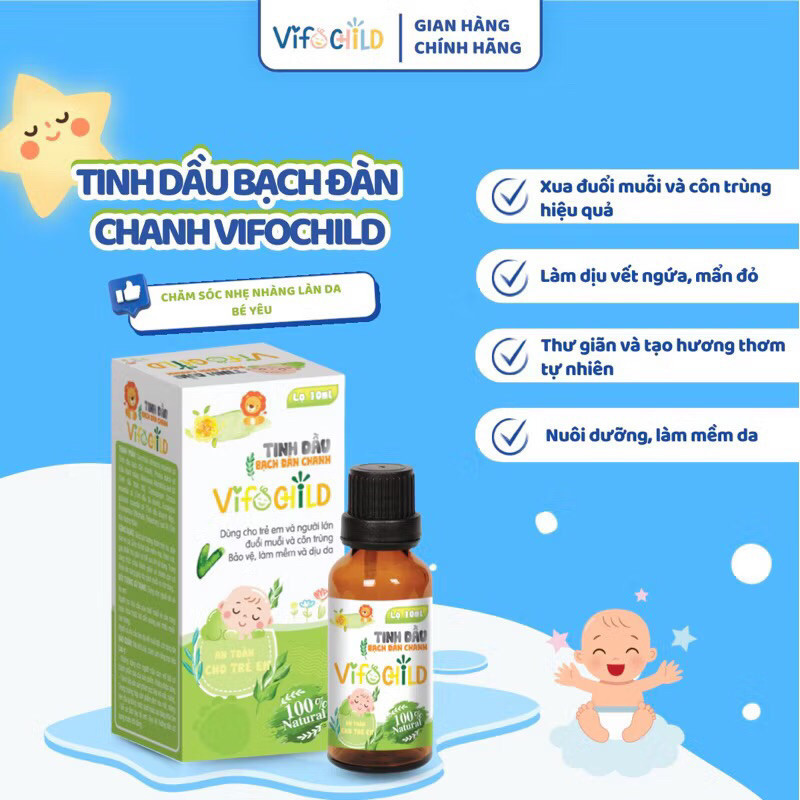Tinh dầu bạch đàn chanh VIFOCHILD 10ml Đuổi muỗi Côn trùng Làm dịu vết đốt của bé Xông phòng hiệu quả Baby 1
